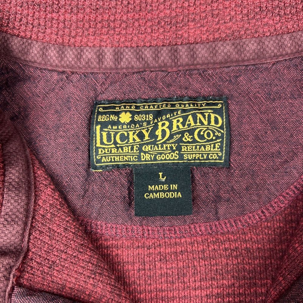 Lucky‎ Brand Sweater Mens Large Red Thermal 1/4 Zip Mock Neck Pullover Pockets - Picture 4 of 13